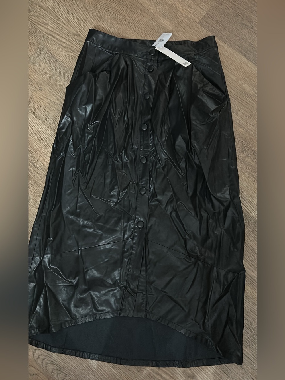 Naked Zebra Black Faux Leather High-Low Button Skirt